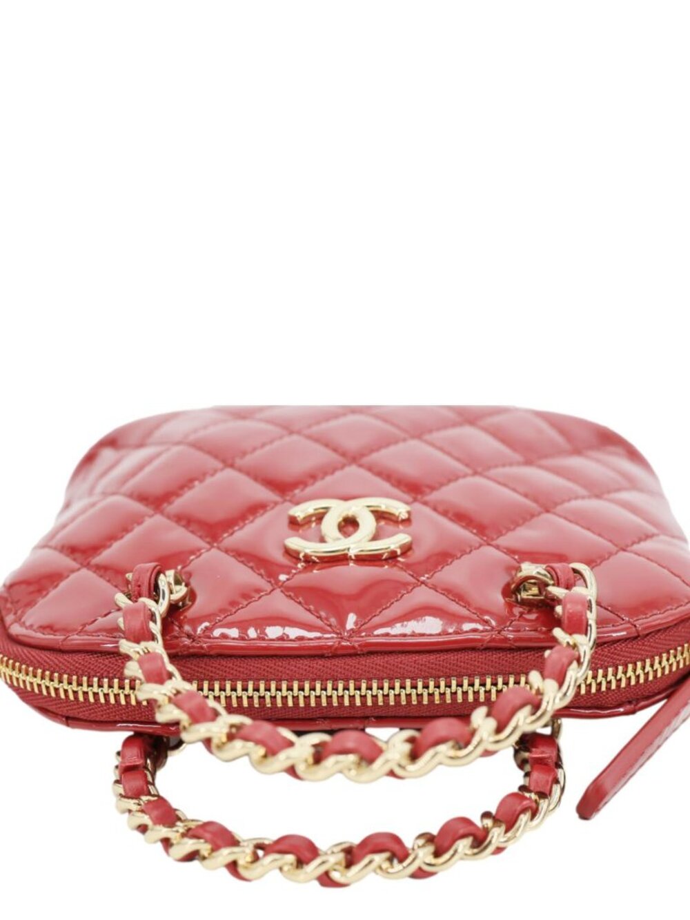 Chanel Coco Quilted Calfskin Patent Leather Clutch With Chain Red - Picture 10 of 15